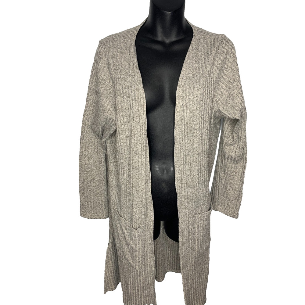 Wilde Women's 1x Ribbed Gray Open Cardigan Gray Mid Length